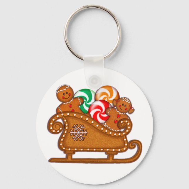 Chaveiro GINGERBREAD KIDS,COOKIES & SLEIGH por SHARON SHARP (Frente)