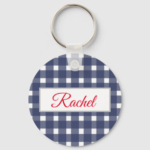 Chaveiro Gingham Branco Azul Personalizado