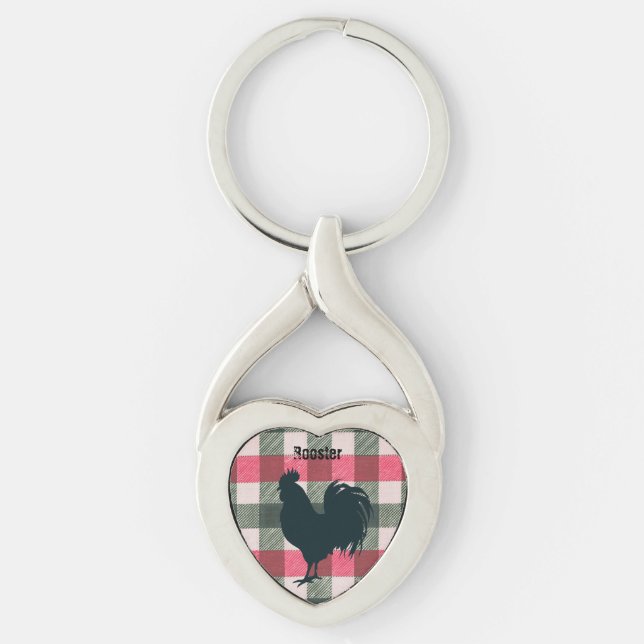 Chaveiro Gingham do galo personalizável (Frente)