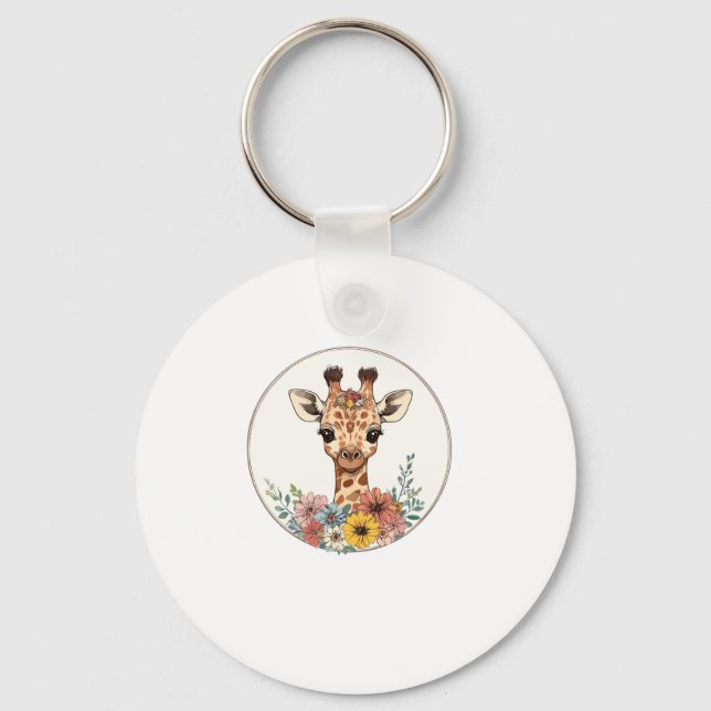 Chaveiro Girafa Adorável Com Flores (Frente)
