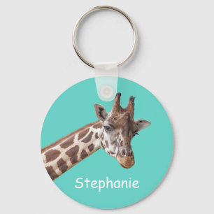 Chaveiro Girafa Animal em Nome Teal Personalizado