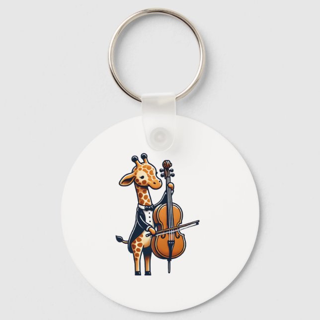 Chaveiro Girafa Bonita Tocando Cello Girafas Músicas (Frente)