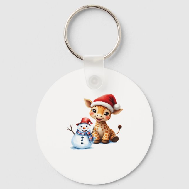 Chaveiro Girafa de desenho animado fofa com chapéu de Papai (Frente)