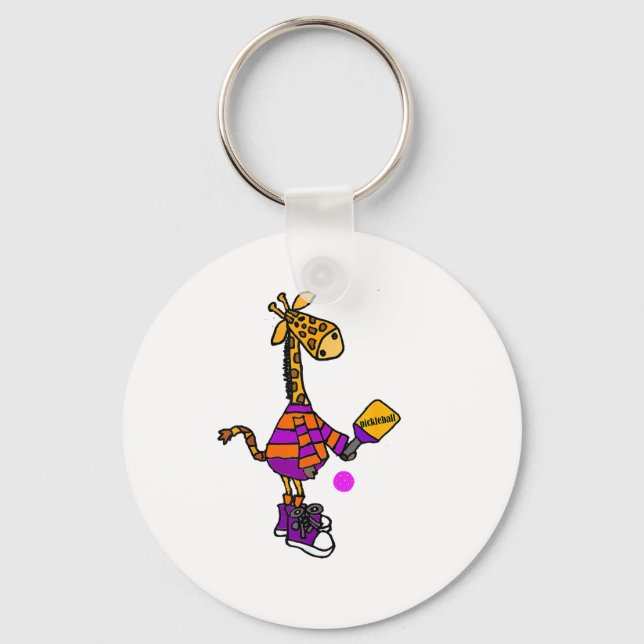 Chaveiro Girafa Engraçada Jogando Pickleball (Frente)