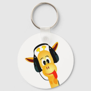 Chaveiro girafa engraçado com fones de ouvido