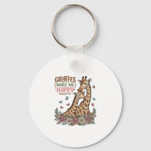 Chaveiro Girafas Me Fazem Feliz Camisa Vintage Floral Desig