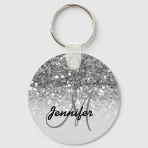 Chaveiro Girar Glitter Silver Grelha Nome do Monograma