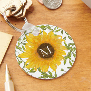 Chaveiro Girassóis Amarelos Monograma personalizado floral