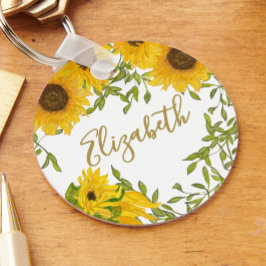 Chaveiro Girassóis Amarelos Nome personalizado floral