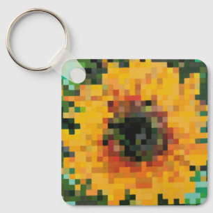 Chaveiro Girassol amarelo brilhante em arte pixel