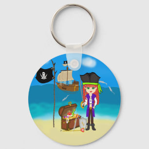 Chaveiro Girl Pirate with Treasure Chest Keychain