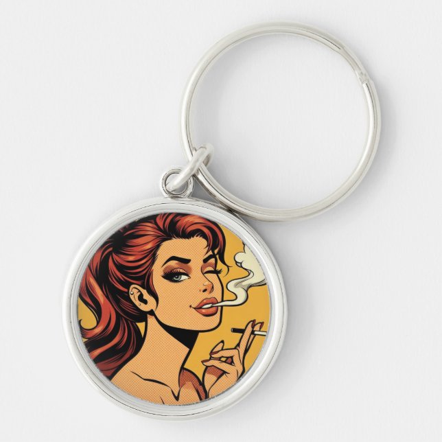 Chaveiro Girl Stoner | Comic book pop art | Smoking lovers (Frente)
