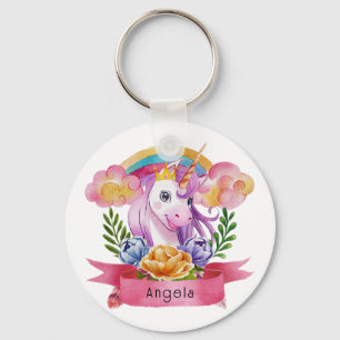 Chaveiro Girls Cute Purple Unicorn Rainbow Nome Personaliza
