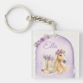 Chaveiro Girls Purple Floral Horse Birthday Keychain