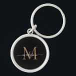 Chaveiro Girly Black Dourado Monograma Name Elegante Chic S<br><div class="desc">Simples Menino Dourado Monograma Elegante Chic Modern Nome do Script Inicial Chaveiro</div>
