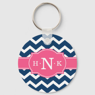 Chaveiro Girly Blue Chevron Monograma Rosa