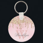 Chaveiro Girly Blush Rosa Rosa Dourada Glitter Drives Monog<br><div class="desc">Cor de rosa rosa rosa-rosa moderna e cinza pincelada dourada goteja nome personalizado chaveiro monograma. Este design apresenta cor-de-rosa pincelada clara cor-de-rosa-claro e brilho brilhante amarelo dourado pingando em fundo cor-de-água rosa com nome e modelo de texto monograma. O nome é escrito como uma fonte elegante e bonito escrita à...</div>