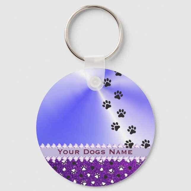 Chaveiro Girly Customized Dog Paw Print & Glitter (Frente)