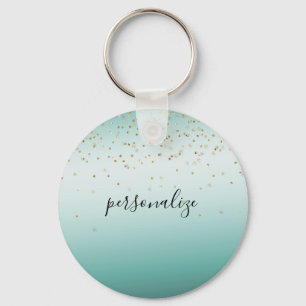 Chaveiro Girly Glam Dourado Sparkle Confetti Mint Ombre