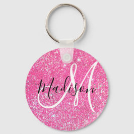 Chaveiro Girly Glam Rosa Quente Brilho Monograma Nome