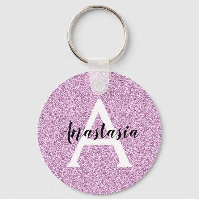 Chaveiro Girly Glam Roxo Brilho Faíscas Monograma Nome (Frente)