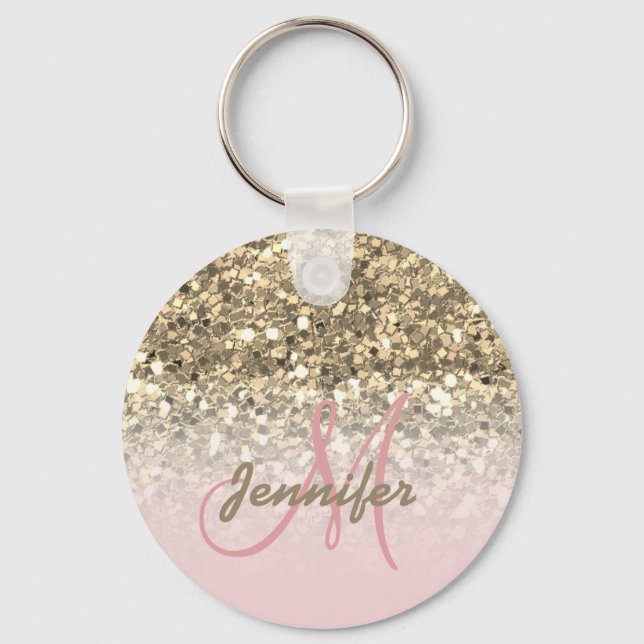 Chaveiro Girly Pink Dourado Glitter Sparkles Nome do Monogr (Frente)