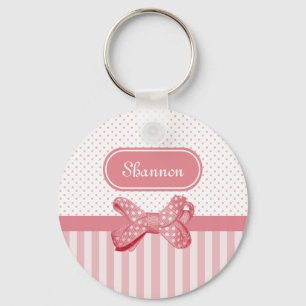 Chaveiro Girly Pink Stripes Bolinhas Bonito Arco Com Nome