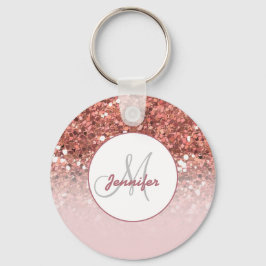 Chaveiro Girly Rosa Dourado Glitter Sparkles Nome do Monogr