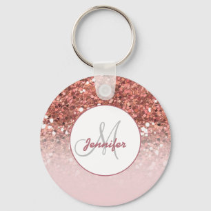 Chaveiro Girly Rosa Dourado Glitter Sparkles Nome do Monogr