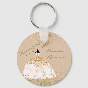 Chaveiro Girly Rosa personalizada Dourada doce 16º aniversá