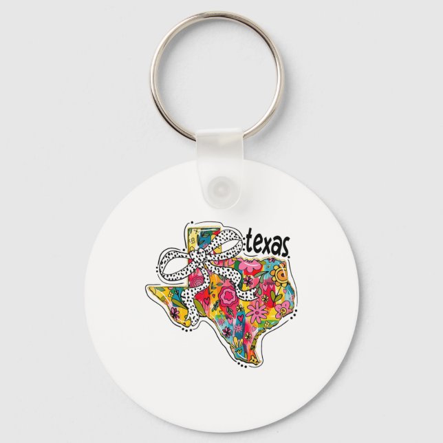 Chaveiro Girly Texas State Map Floral Coquette Arco 4º De J (Frente)