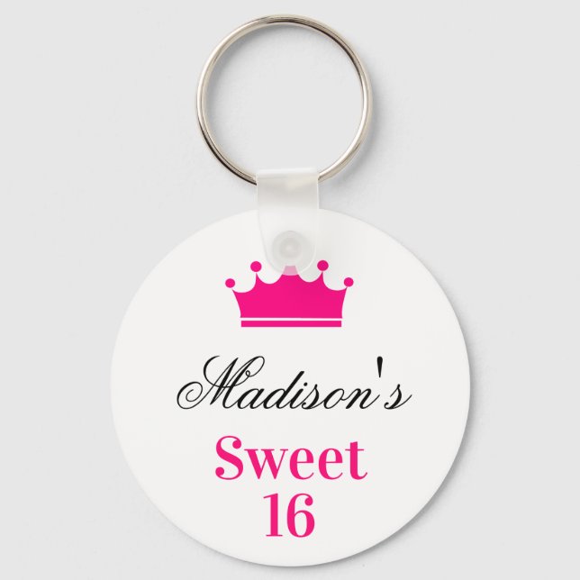 Chaveiro Girly White Hot Pink Sweet 16 Princesa Crown Name (Frente)