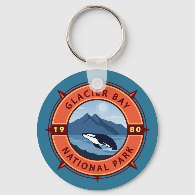 Chaveiro Glacier Bay National Park Orca Retro Compass (Frente)