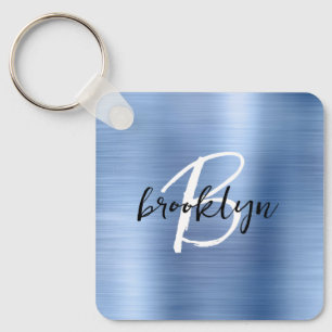 Chaveiro Glam Azul Monograma em Metal Fosco 