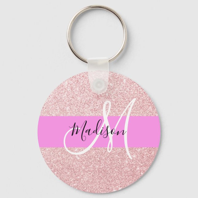 Chaveiro Glam Blush Rosa Dourado Brilho Monograma (Frente)