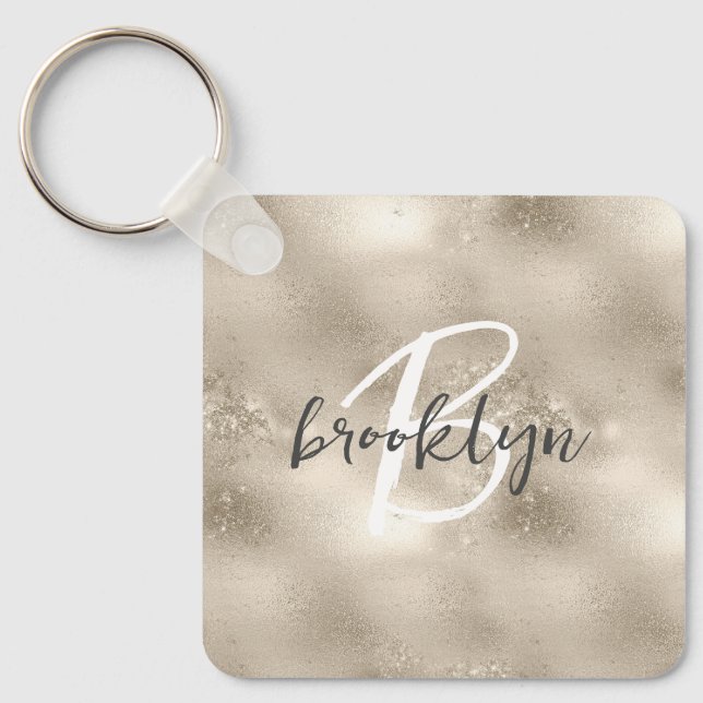 Chaveiro Glam Champagne Dourado Brilho Monograma  (Frente)