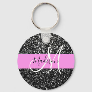 Chaveiro Glam Chic Rosa Preto Brilho Brilhar Nome Monograma