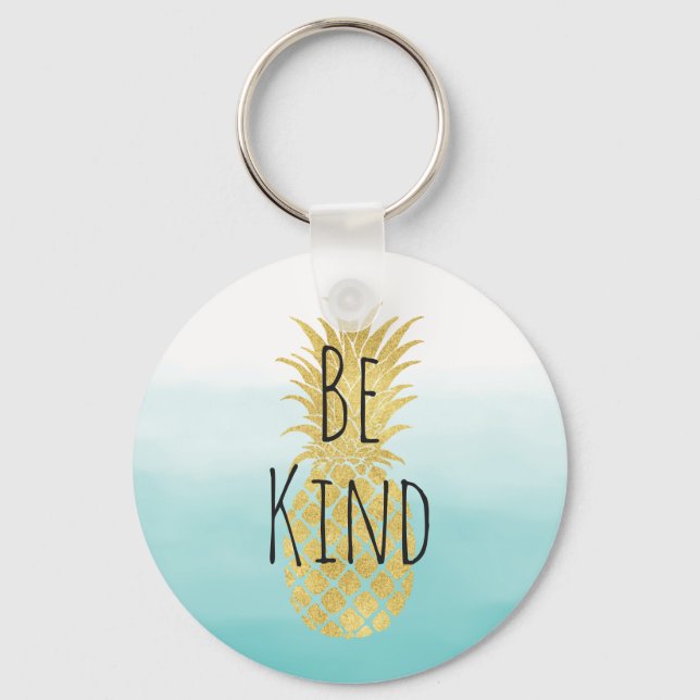 Chaveiro Glam Dourado Abacaxi Aqua Watercolor Ombre (Frente)