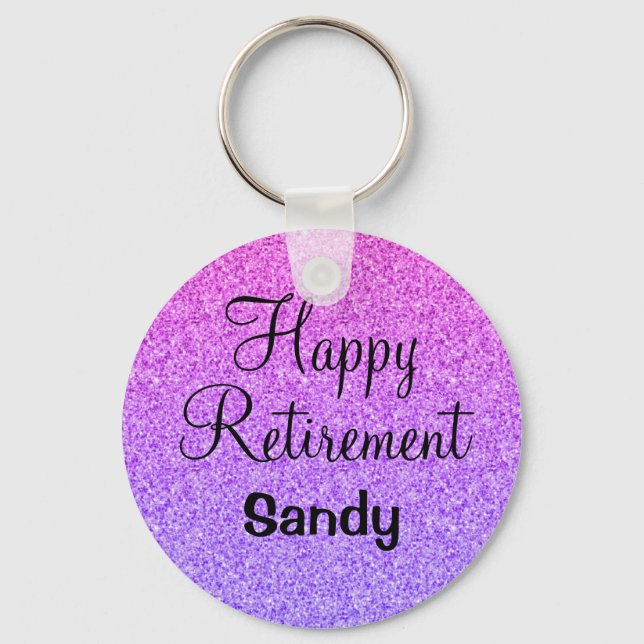 Chaveiro Glam Happy Retirement Ombre Roxo Glitter Sparkle (Frente)