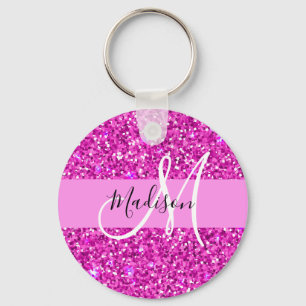 Chaveiro Glam Pink & Magenta Glitter Sparkle Monogram Name