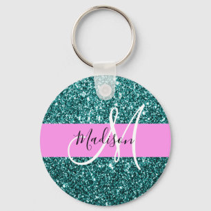 Chaveiro Glam Rosa Verde Azul Brilho Brilhar Monograma Nome