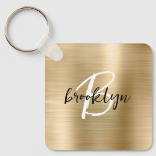Chaveiro Glamour dourado Monograma de Metal Polido 