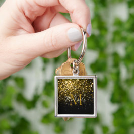 Chaveiro Glitter amarelo-escuro brilha monograma
