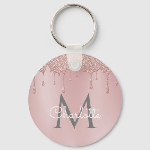 Chaveiro Glitter Cor-de-Rosa Coloca Script Chic Elegante Mo