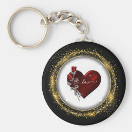 Chaveiro Glitter Diamond e Dourado Namorados Heart Key