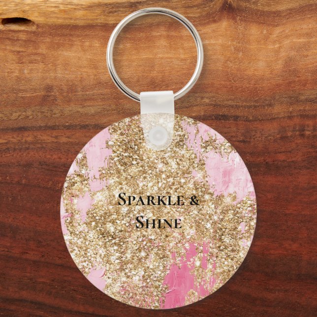 Chaveiro Glitter Dourado Rosa Menino (Frente)
