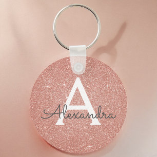 Chaveiro Glitter e Brilho Monograma Dourado Rosa