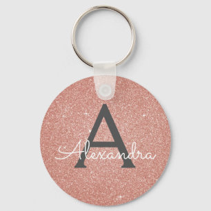 Chaveiro Glitter e Brilho Monograma Dourado Rosa