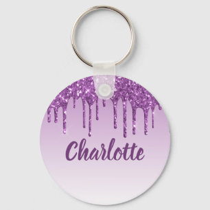 Chaveiro Glitter púrpura goteja nome do monograma