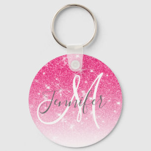 Chaveiro Glitter Rosa Quente Brilhante Brilha Nome do Monog